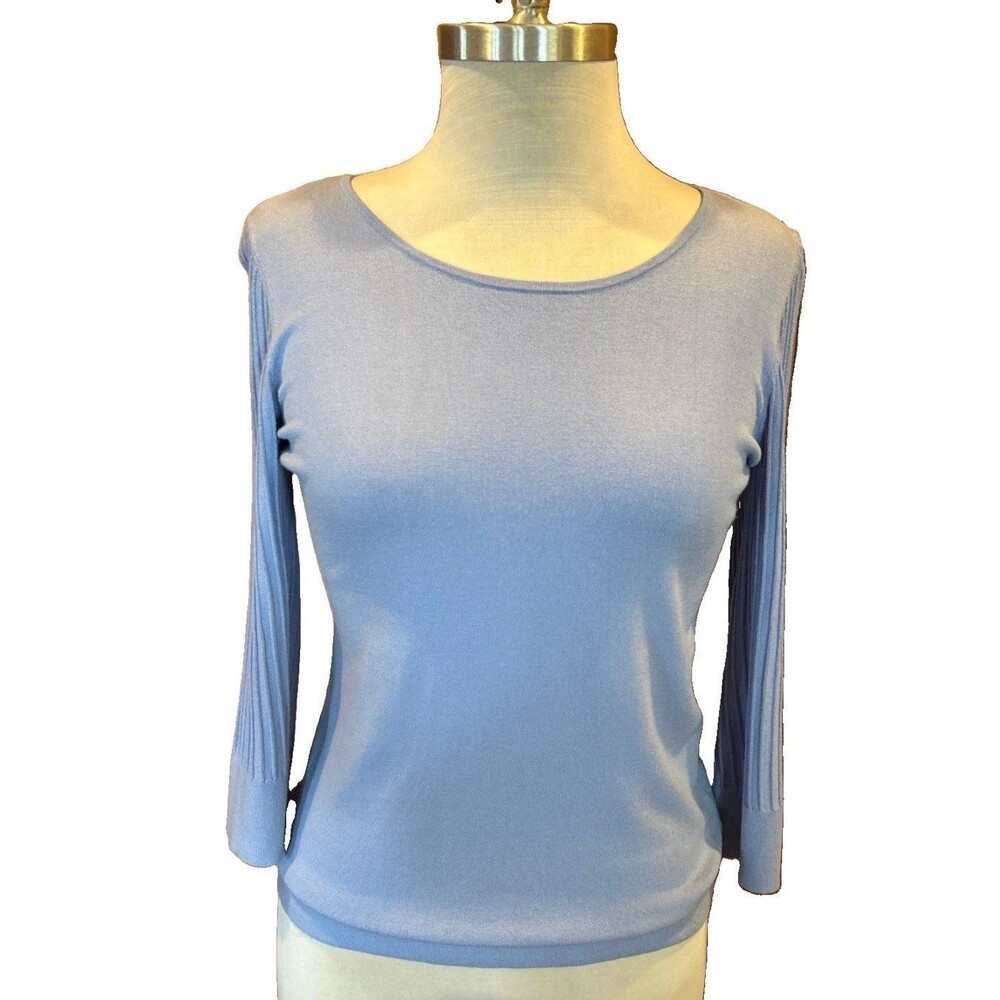 Talbots Viscose Small Petite Sweater Periwinkle Blue Bell Sleeves Minimalist